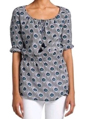 Tory Burch Top, Size 6, Tunic Peasant Style, Cotton Peacock, Tassel